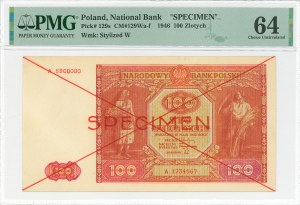 PRL, 100 zloty 1946 A - SPECIMEN - PMG 64
