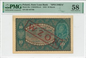 II RP, 10 Polish marks 1919 II Series D - MODEL - PMG 58