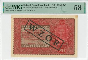 II RP, 20 Polish marks 1919 II Series P - MODEL - PMG 58