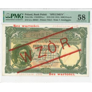 II RP, 5000 złotych 1919 S.A. - WZÓR - PMG 58