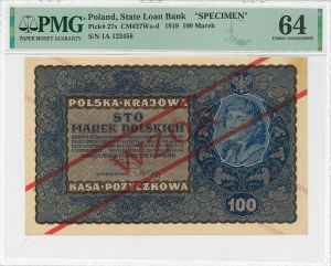 II RP, 100 Polish marks 1919 I Serja A 123,456 - MODEL - PMG 64