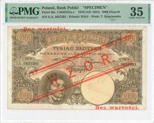 II RP, 1,000 zloty 1919, MODEL - low overprint - PMG 35
