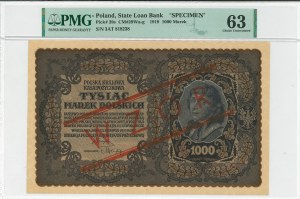 II RP, 1000 Polish marks 1919 III Series AT - MODEL - PMG 63