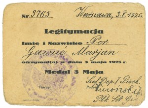 II RP, Legitimation Medal May 3, 1925 - for Lt. Gawucia