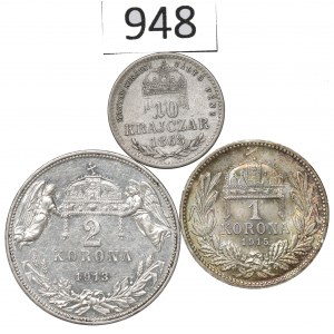 Hungary, Lot 10 kreuzer-2 crown