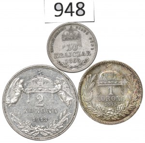 Hungary, Lot 10 kreuzer-2 crown