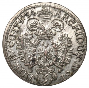 Austria, 3 kreuzers 1734, Hall