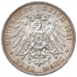 Germany, Wuertemberg, 3 mark 1911, Stuttgart - wedding anniversary