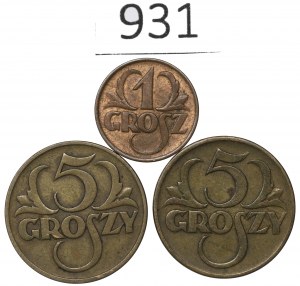 Second Republic, Set of 1-5 pennies 1923-25