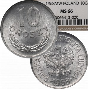 PRL, 10 groszy 1968 - NGC MS66