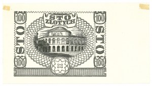 Black print of the reverse of 100 zloty 1940 - without series and numbering