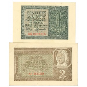 GG, 1 złoty 1941 BD i 2 złote 1941 AF - zestaw 2 egz.