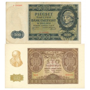 GG, 100 złotych 1940 E i 500 złotych 1940 A - zestaw 2 egz.