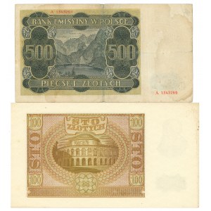 GG, 100 złotych 1940 E i 500 złotych 1940 A - zestaw 2 egz.