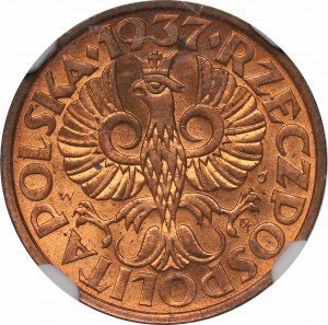II Republic of Poland, 2 groschen 1937 - NGC MS65 RD