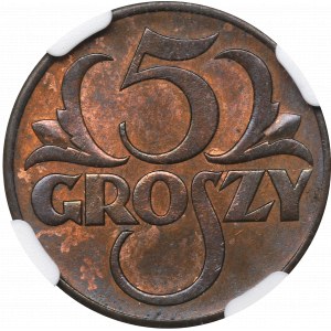 II Republic of Poland, 5 groschen 1938 - NGC MS63 RB