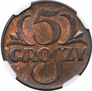 II Republic of Poland, 5 groschen 1938 - NGC MS63 RB