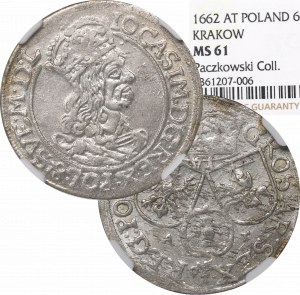 John II Casimir Vasa, 6 groschen 1662, Cracow - NGC MS61