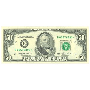 USA, 50 dolarów 1993, seria B/C z gwiazdką, Withrow & Bentson