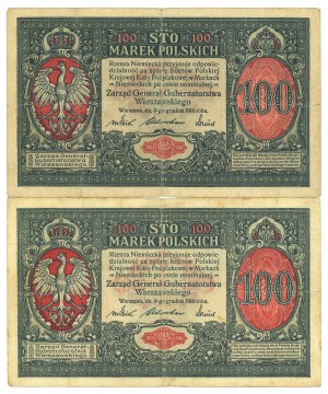 100 marks 1916 General - Set of 2 copies.