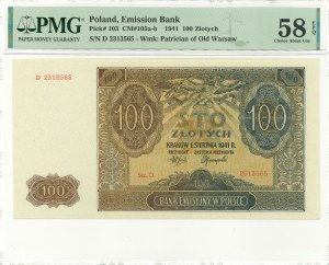 GG, 100 gold 1941 D - PMG 58 EPQ