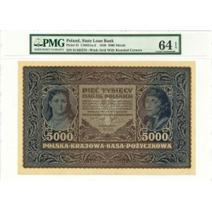 II RP, 5000 marek polskich 1920 III Serja I - PMG 64 EPQ