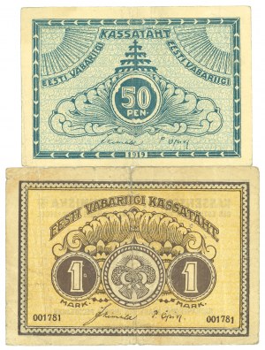 Estonia, 1 marka i 50 penni 1919 - zestaw 2 egz.