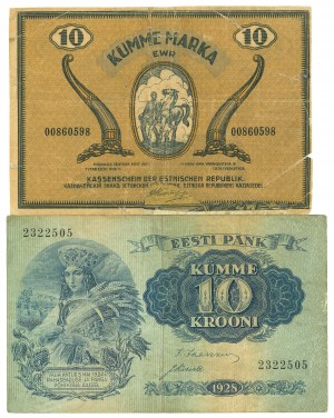 Estonia, 10 marks 1919 and 10 krooni 1927 - Set of 2 copies.