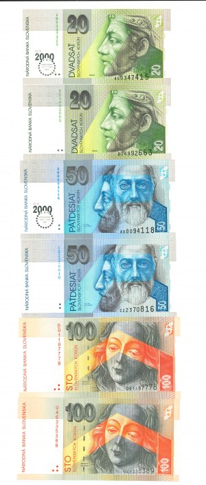Slovakia, 20-100 kroner 2000 - Set of 6 copies.