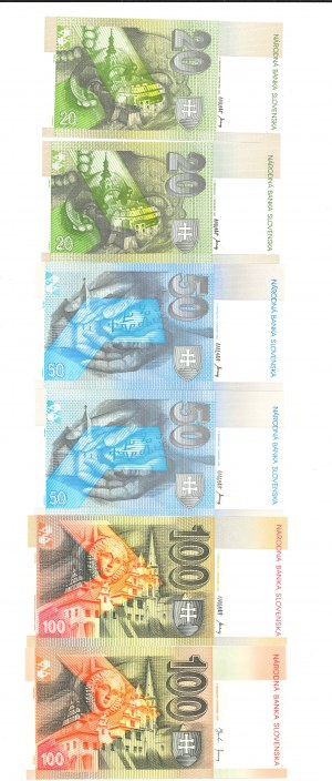 Slovakia, 20-100 kroner 2000 - Set of 6 copies.