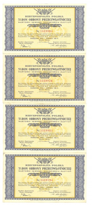 20 gold 1939 - 3% Air Defense Bond - Set of 4 copies.
