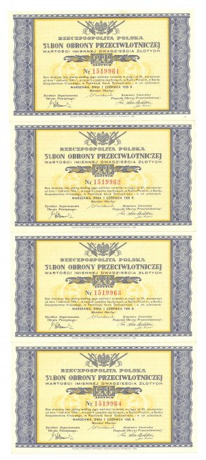 20 gold 1939 - 3% Air Defense Bond - Set of 4 copies.