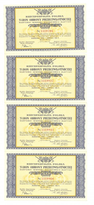 20 gold 1939 - 3% Air Defense Bond - Set of 4 copies.