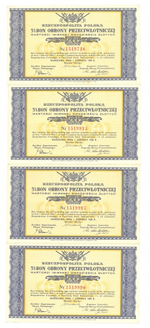 20 gold 1939 - 3% Air Defense Bond - Set of 4 copies.