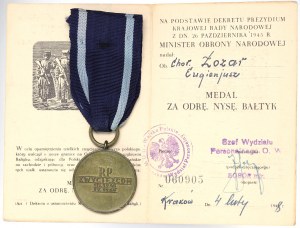 People's Republic of Poland, Medal for Oder, Neisse, Baltic with ID card Krakow