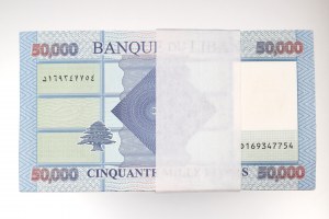 Lebanon, 50,000 livres - bank package of 100 pcs