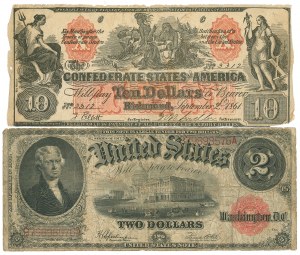USA, $2 1917 and $10 1861 - set of 2 copies.