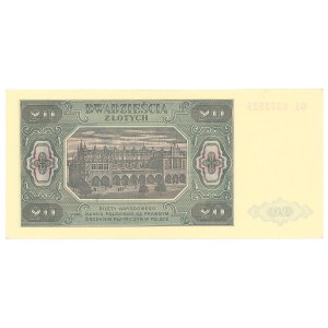 PRL, 20 złotych 1948 GL - papier prążkowany