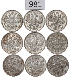 Russia, Nicholas II, Lot 15 kopecks 1909-14