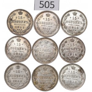 Russie, Nicolas II, Série de 15 kopecks 1907-14