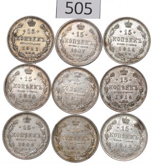 Russia, Nicholas II, Lot 15 kopecks 1907-14