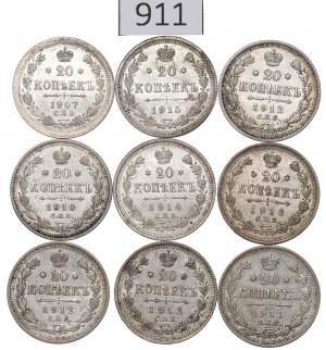 Russia, Nicholas II, Lot 20 kopecks 1907-14
