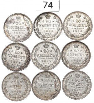 Russia, Nicholas II, Lot 20 kopecks 1912-14