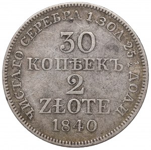Poland under Russia, Nicholas I, 30 kopecks=2 zloty 1840
