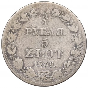 Poland under Russia, Nicholas I, 3/4 rouble=5 zloty 1839 Warsaw