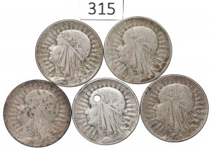 II RP, Set of 5 Gold 1933 Head of a Woman