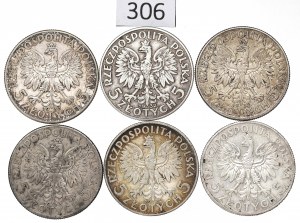 II RP, set of 5 gold 1932-33 Head of a woman