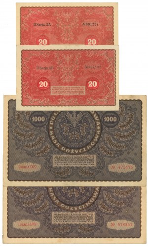 II RP, 20 - 1000 Polish marks 1919 - Set of 4 copies.