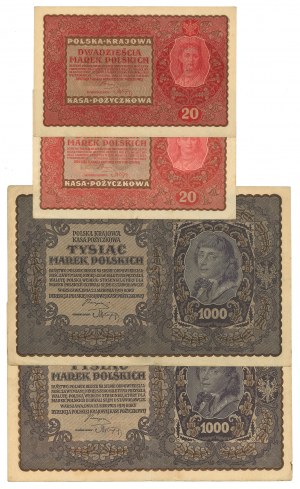 II RP, 20 - 1000 Polish marks 1919 - Set of 4 copies.
