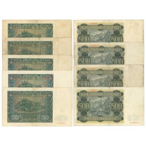 500 zlotys 1940 and 50 zlotys 1941 - set of 9 pcs.
